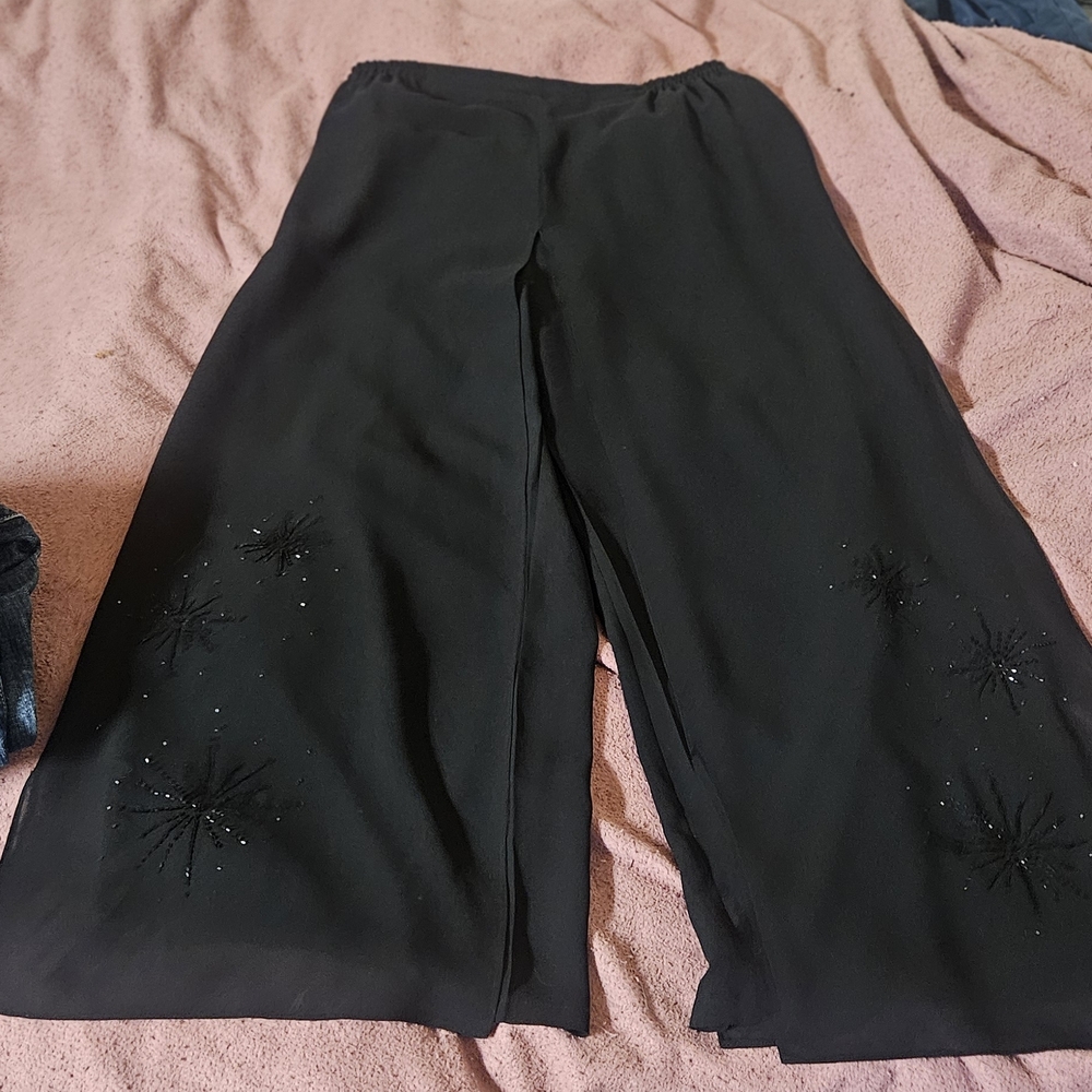 Adrianna Papell Black Wide-Leg Pants with Embellishments